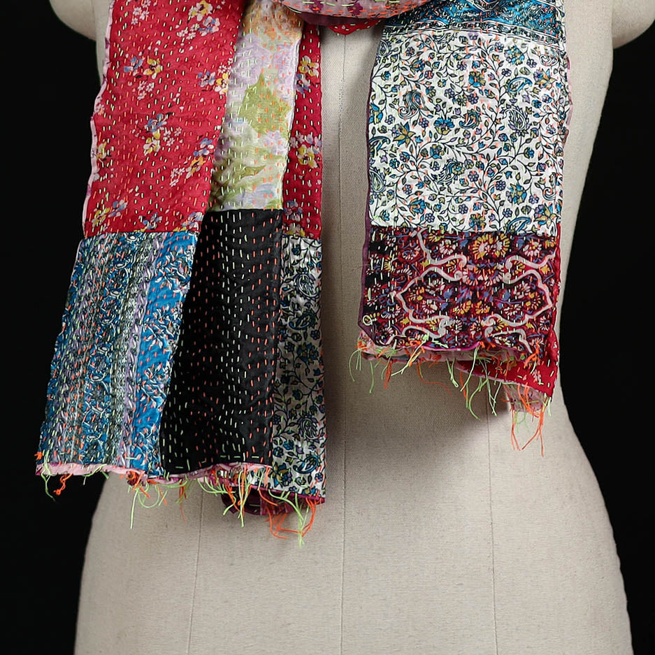 Bengal Kantha Handwork Patchwork Reversible Silk Stole 380