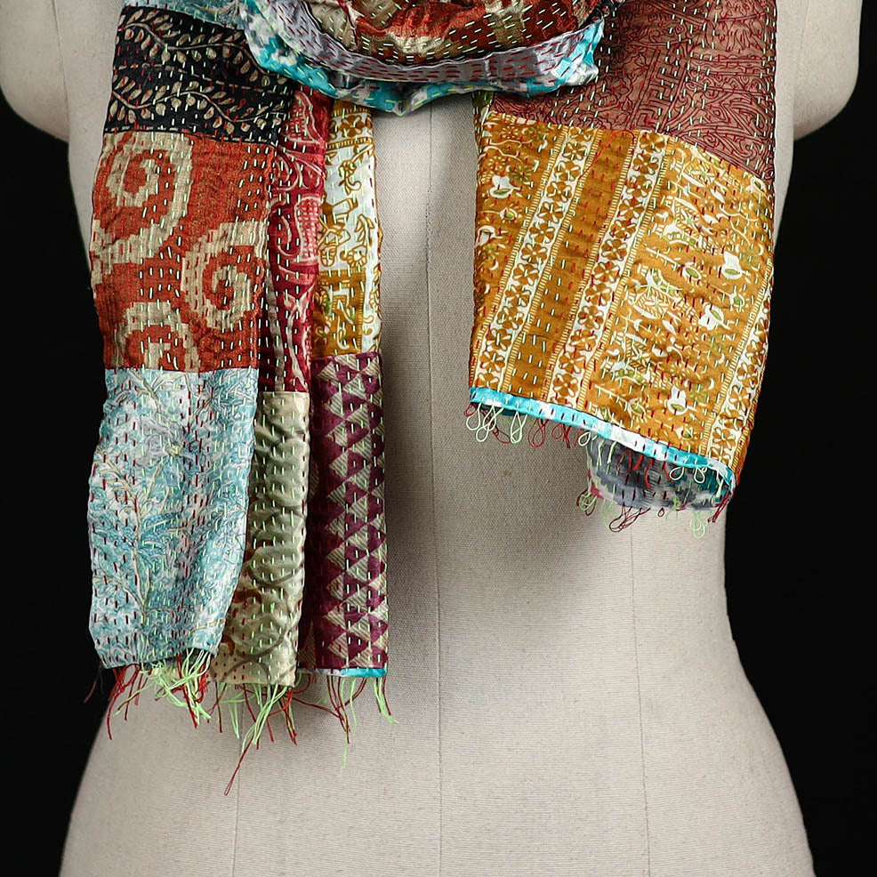 Bengal Kantha Handwork Patchwork Reversible Silk Stole 381