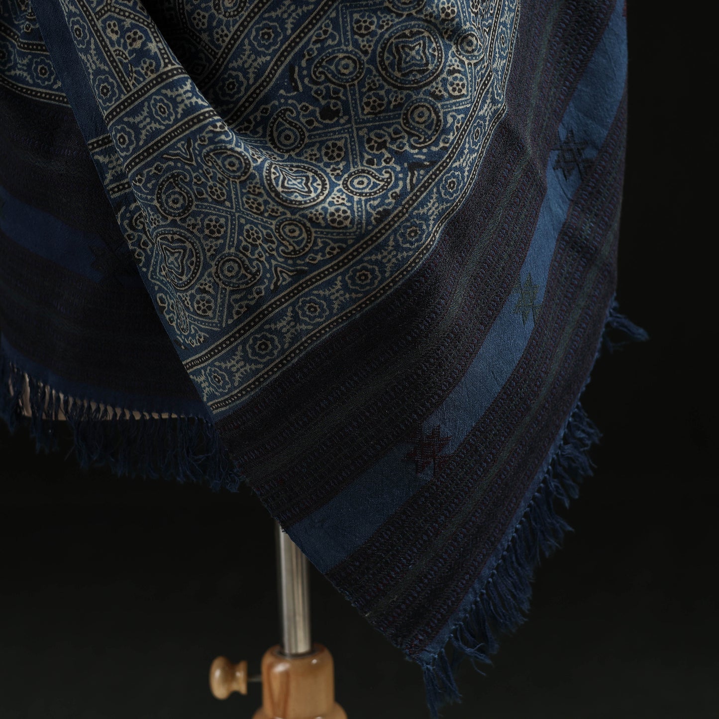Kutch Handwoven Ajrakh Hand Block Print Merino Wool Shawl 51