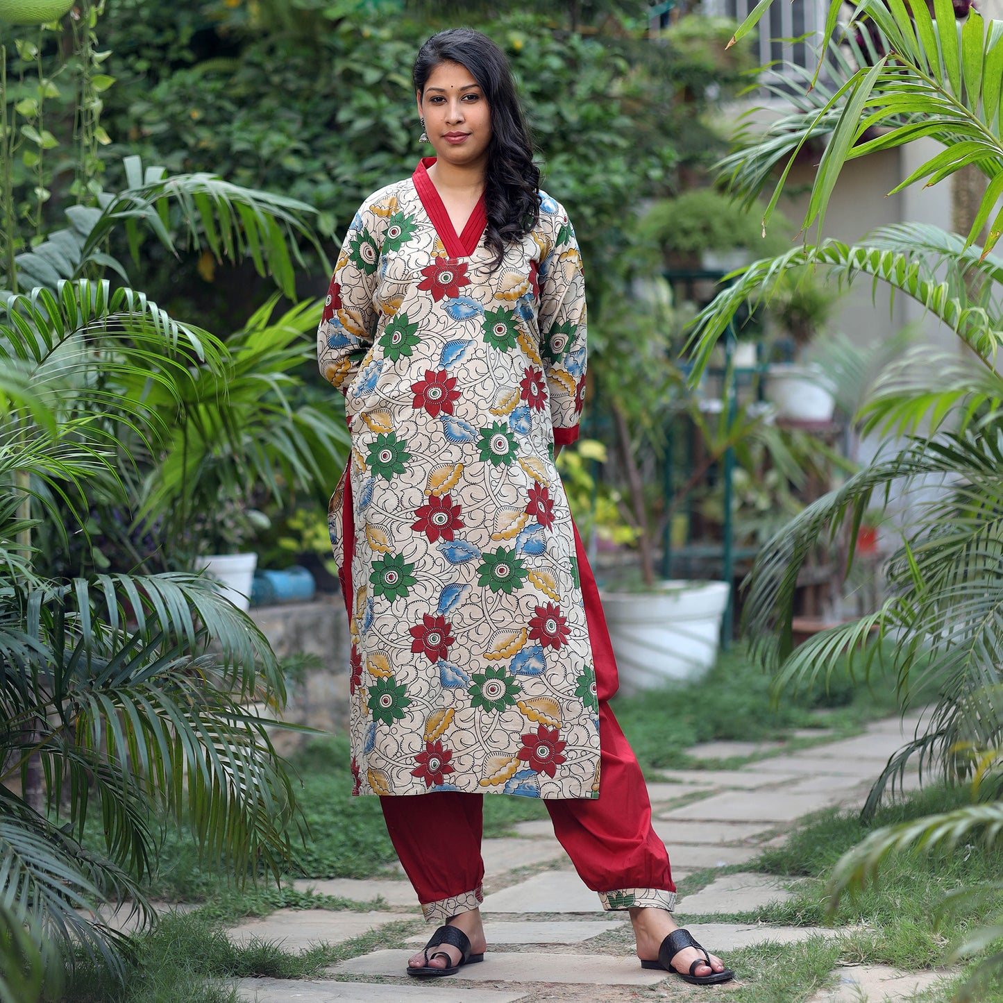Kalamkari Kurta with Palazzo & Dupatta Set