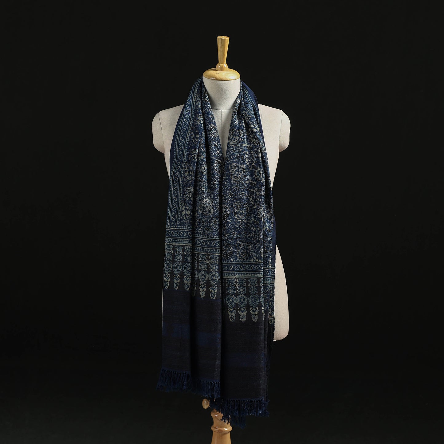 Kutch Handwoven Ajrakh Hand Block Print Merino Wool Shawl 52