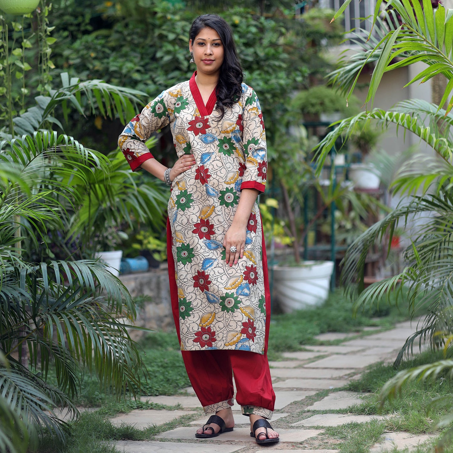 Kalamkari Kurta with Palazzo & Dupatta Set
