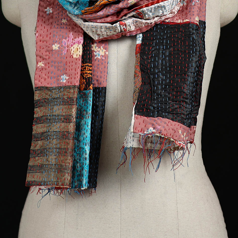Bengal Kantha Handwork Patchwork Reversible Silk Stole 386