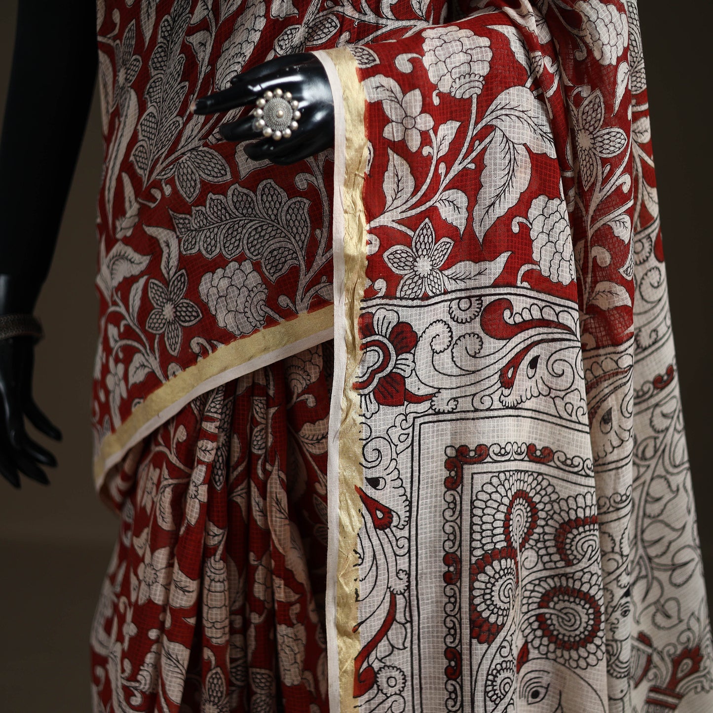 Kalamkari Printed Kota Doria Cotton Saree 37