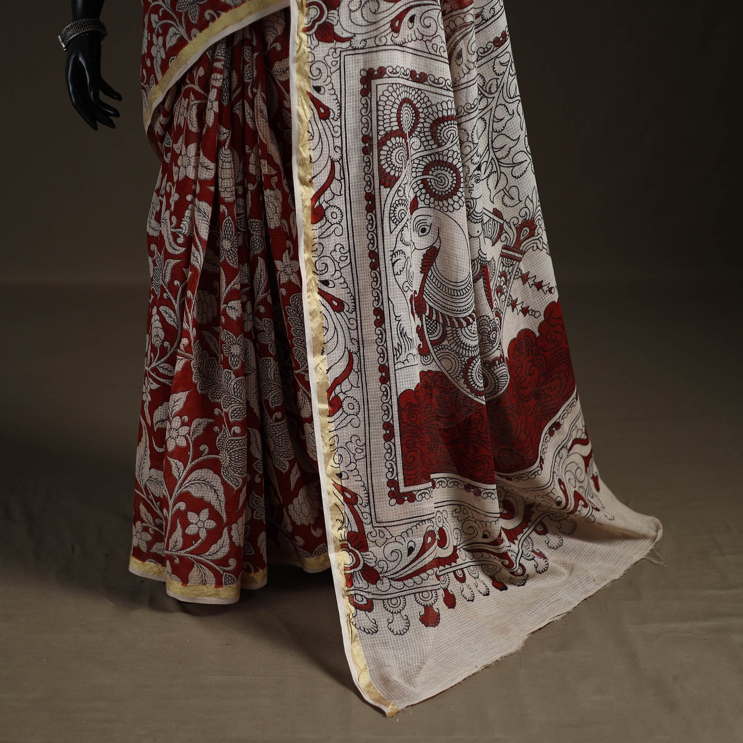 Kalamkari Printed Kota Doria Cotton Saree 37