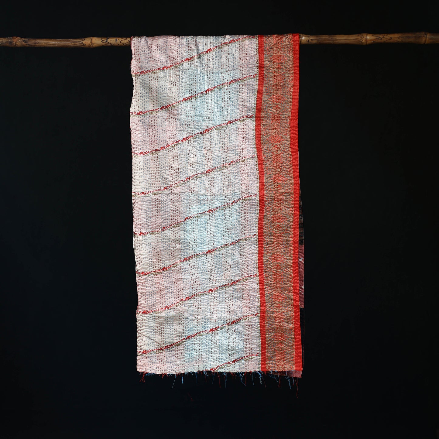 Bengal Kantha Handwork Patchwork Reversible Silk Stole 386