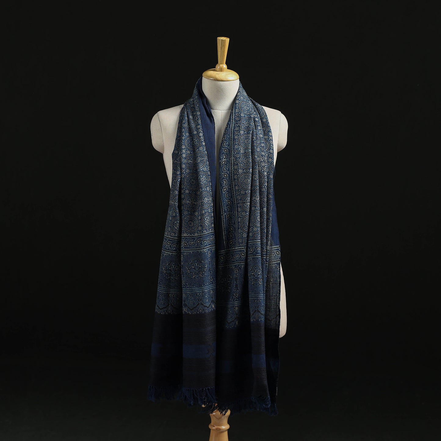 Kutch Handwoven Ajrakh Hand Block Print Merino Wool Shawl 53
