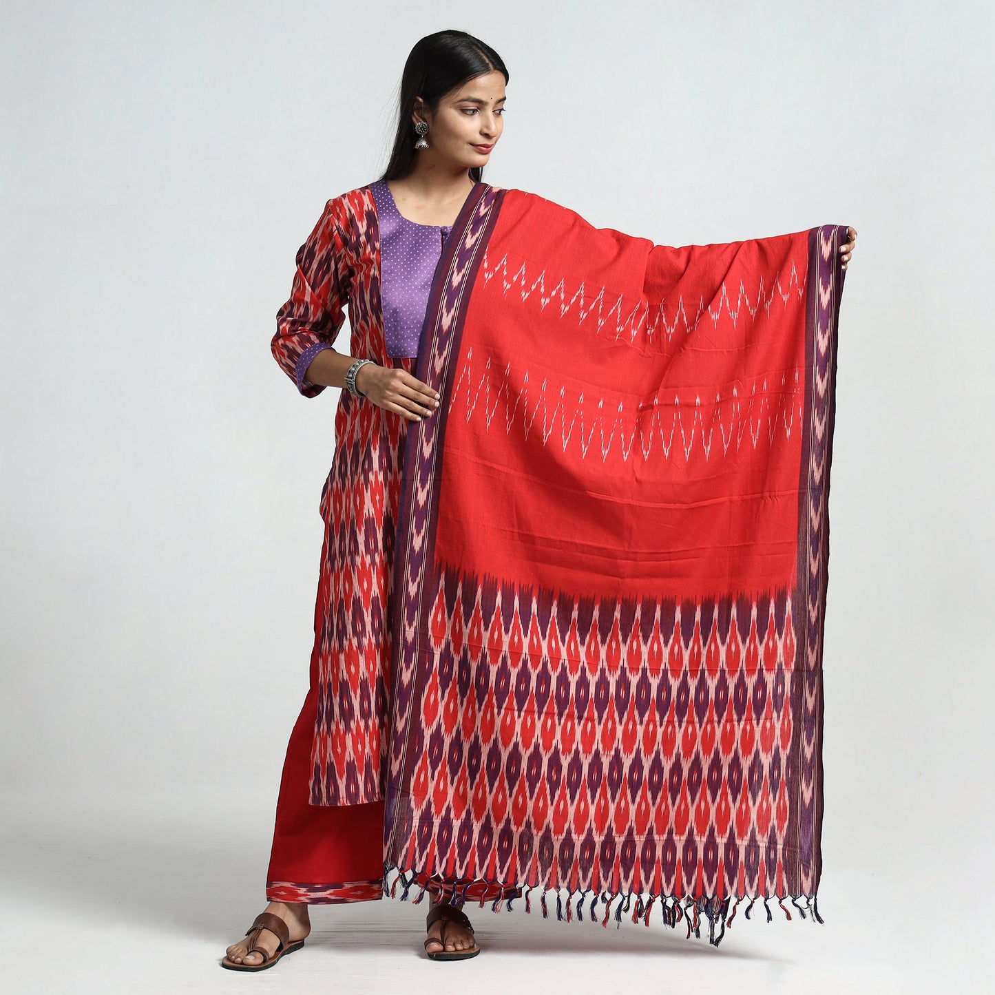 Pochampally Ikat Kurta with Palazzo & Dupatta Set