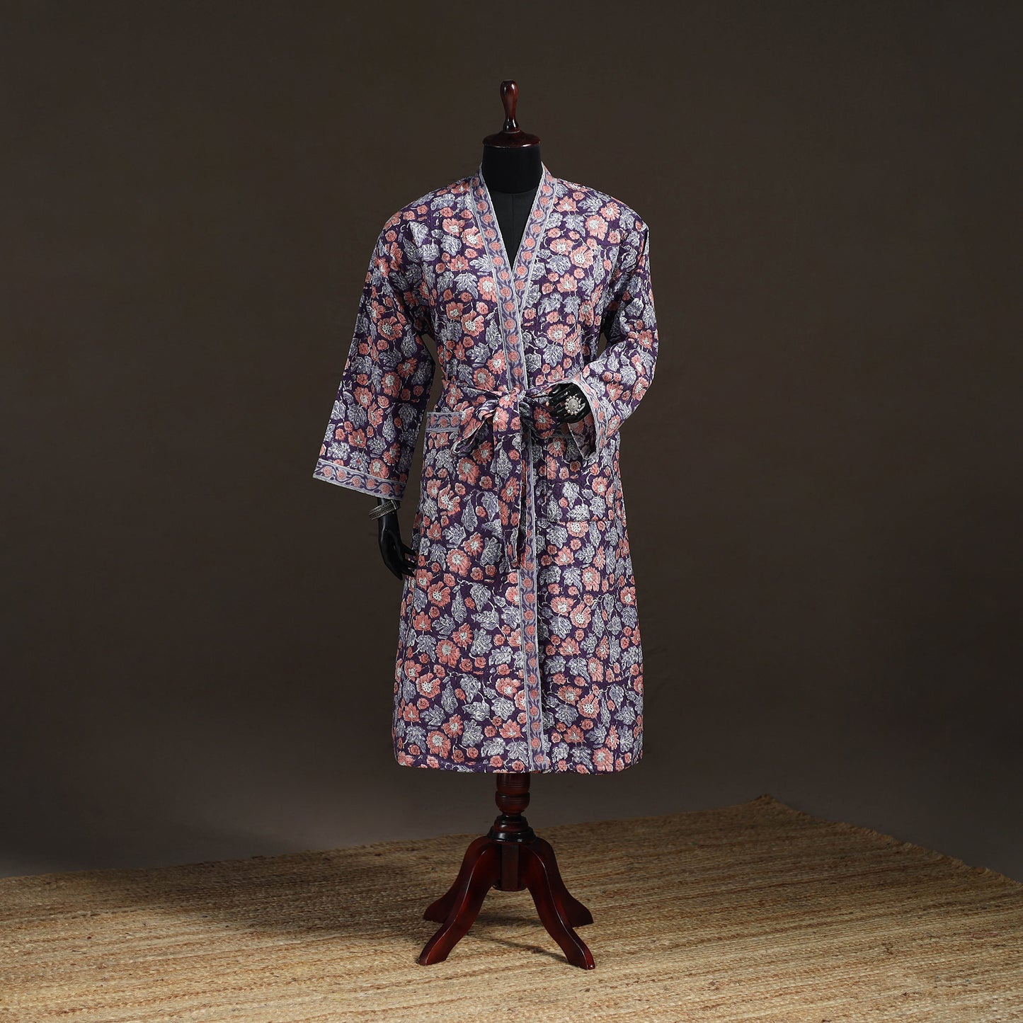 Sanganeri Hand Block Print Waffle Weave Cotton Bath Robe 07