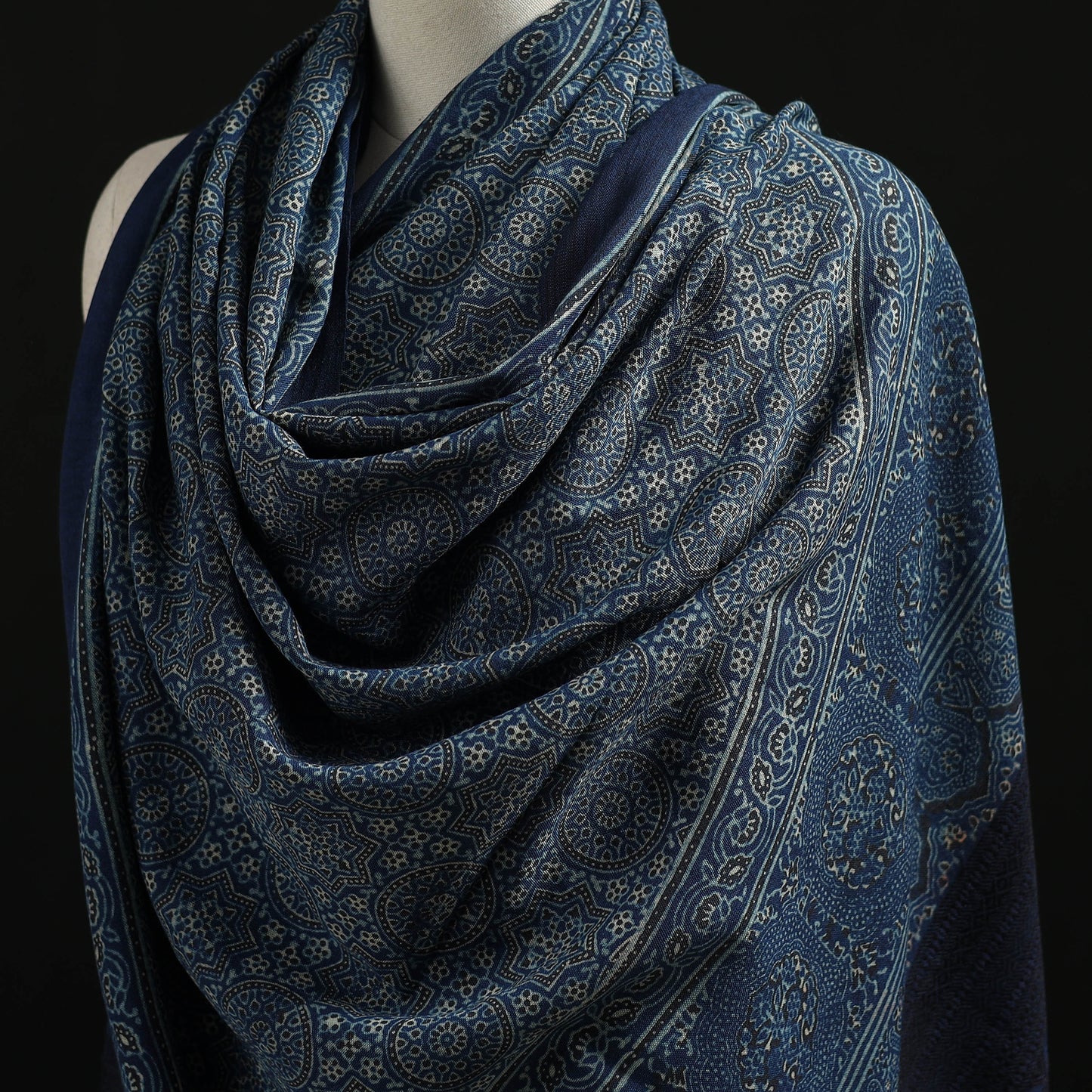 Kutch Handwoven Ajrakh Hand Block Print Merino Wool Shawl 53