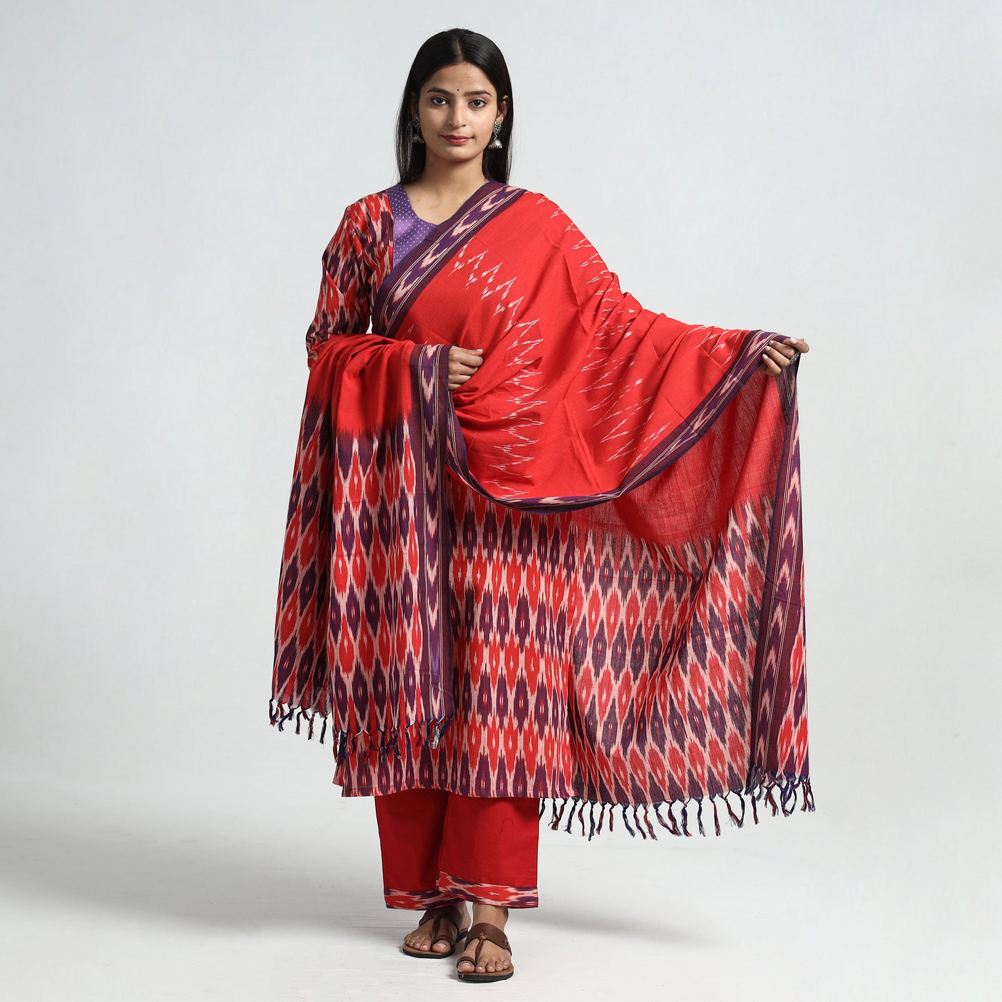 Pochampally Ikat Kurta with Palazzo & Dupatta Set