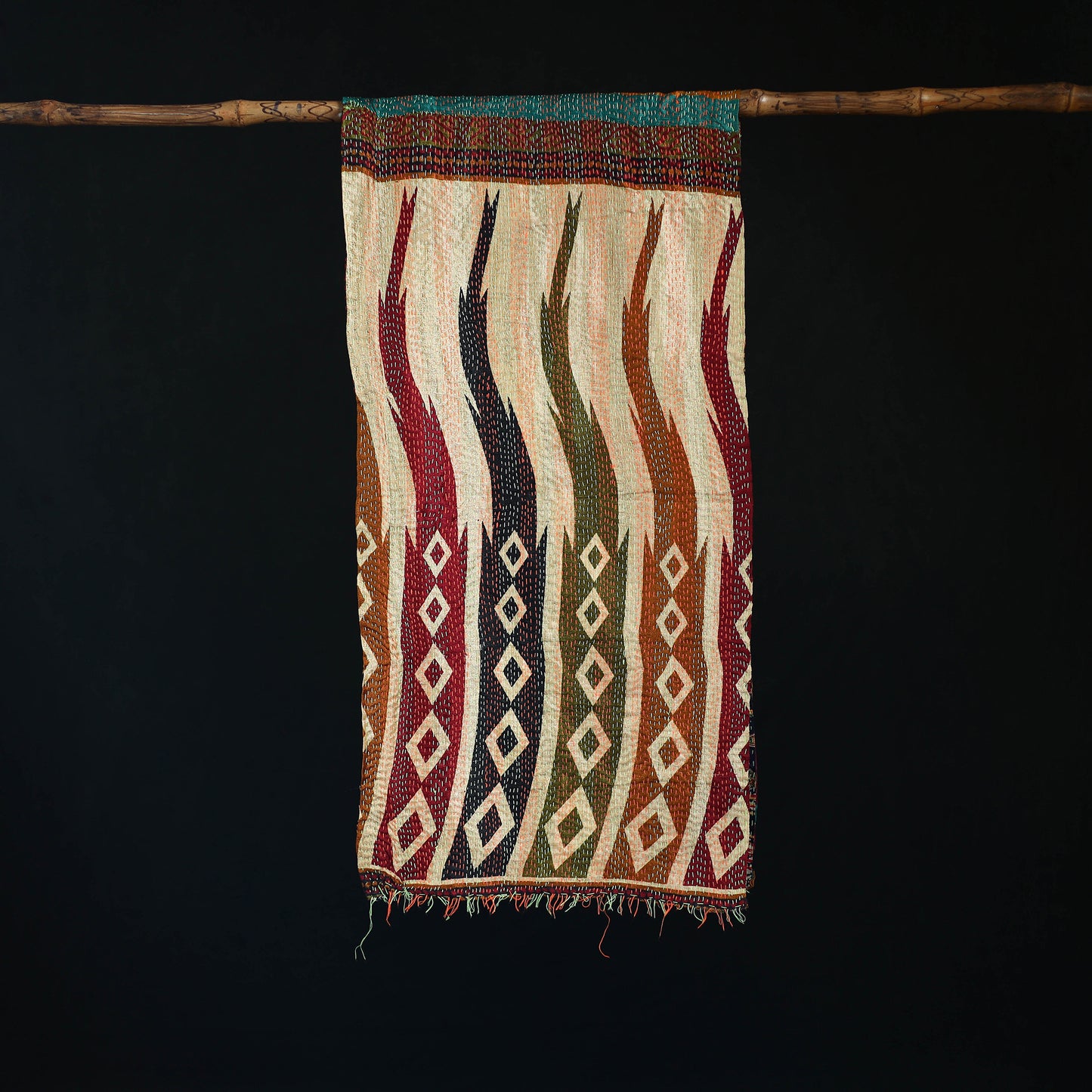 Bengal Kantha Handwork Patchwork Reversible Silk Stole 382