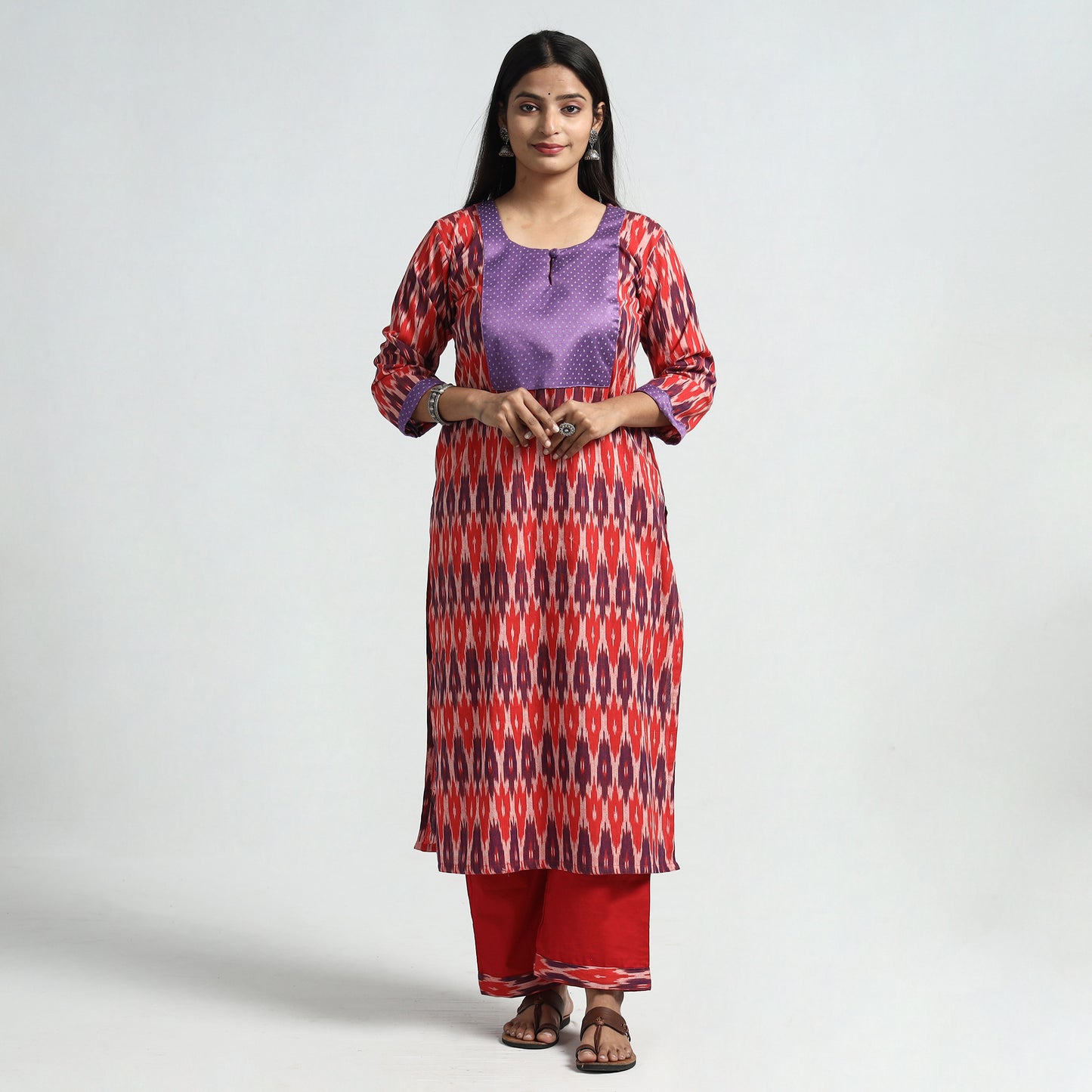 Pochampally Ikat Kurta with Palazzo & Dupatta Set