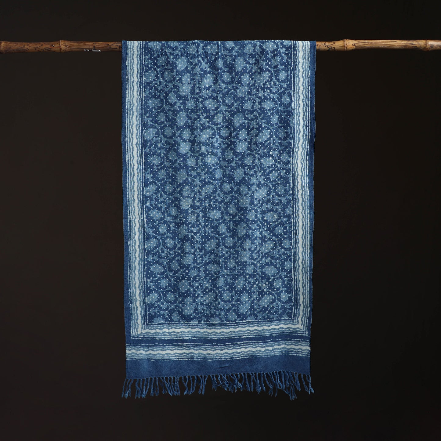 Bagru Dabu Hand Block Print Pure Merino Wool Handwoven Natural Dyed Stole 11
