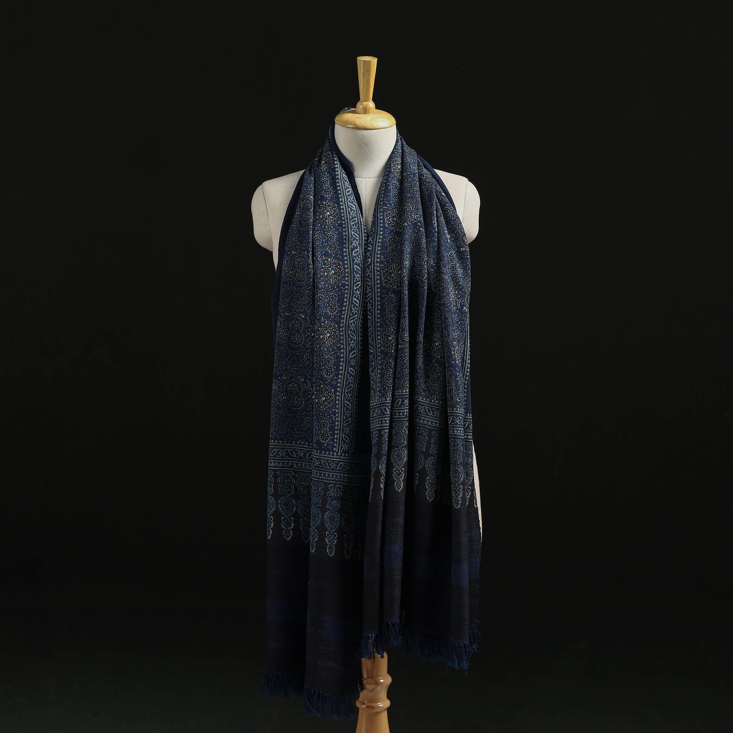 Kutch Handwoven Ajrakh Hand Block Print Merino Wool Shawl 54