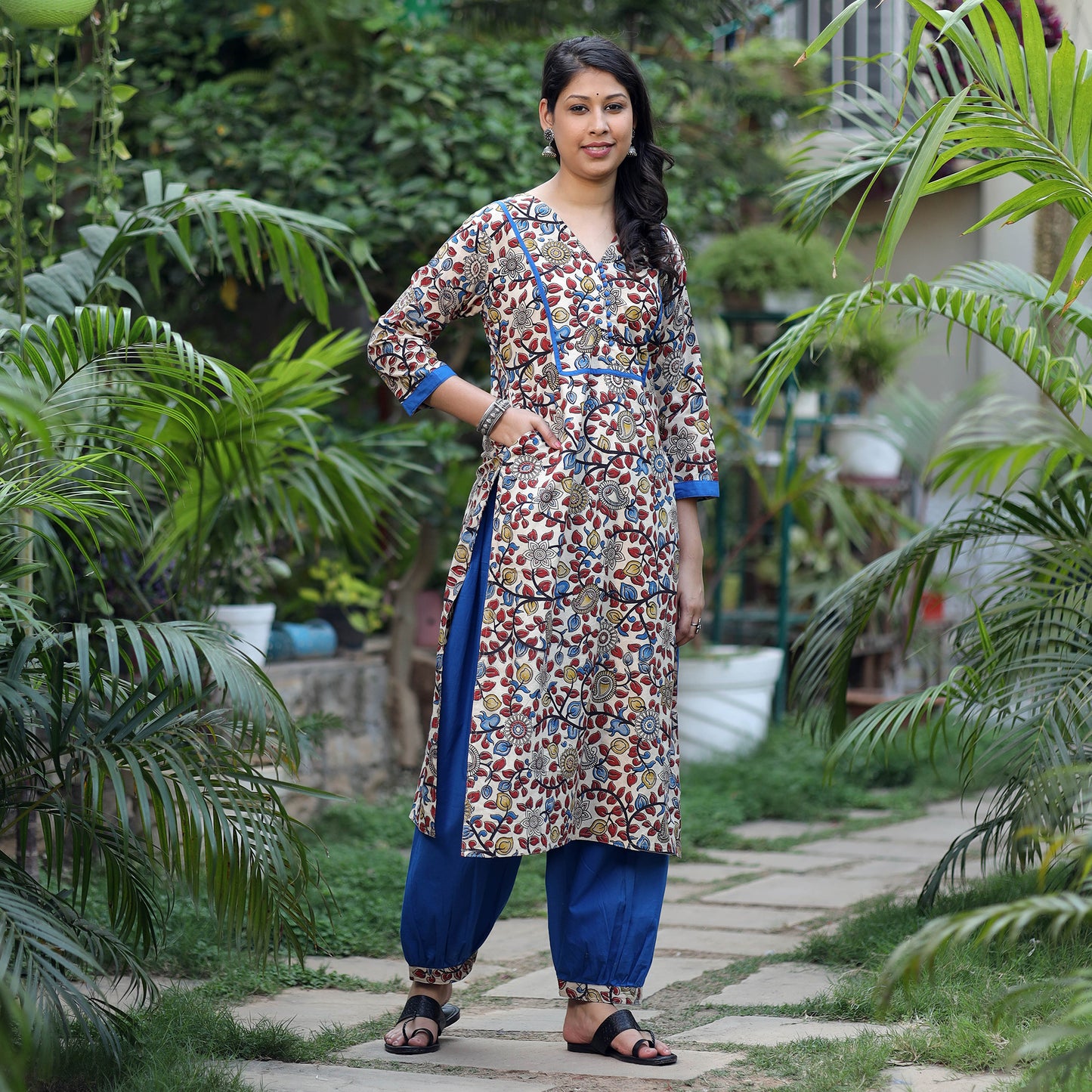 Kalamkari Kurta with Palazzo & Dupatta Set
