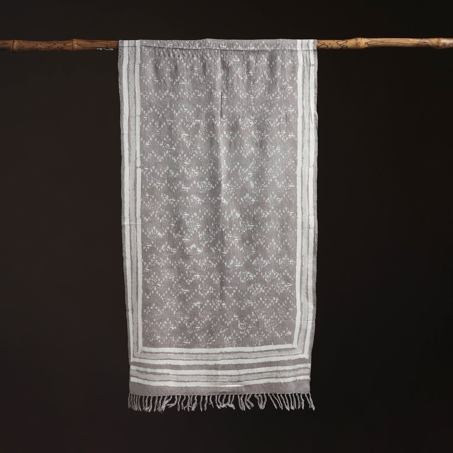 Bagru Dabu Hand Block Print Pure Merino Wool Handwoven Natural Dyed Stole 09