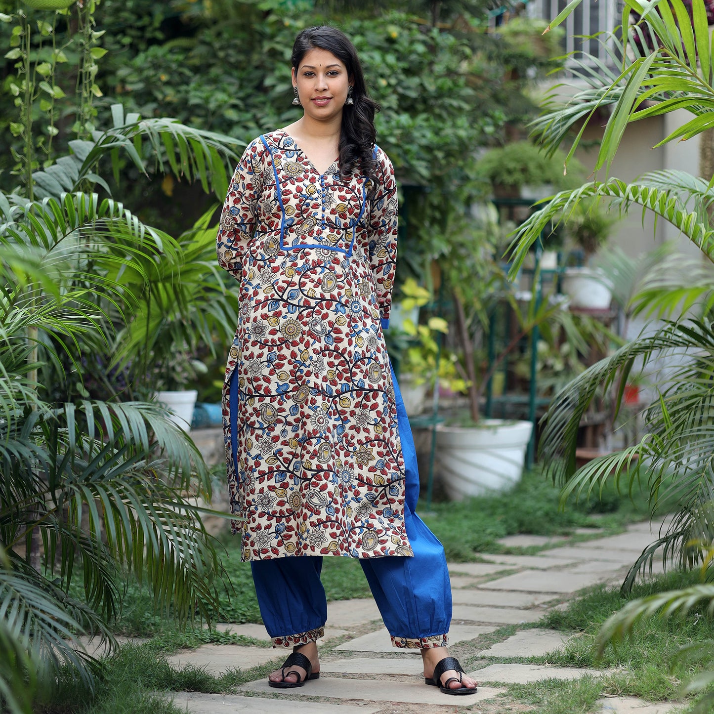 Kalamkari Kurta with Palazzo & Dupatta Set