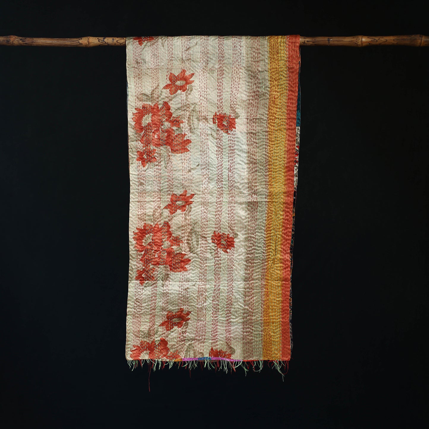 Bengal Kantha Handwork Patchwork Reversible Silk Stole 377