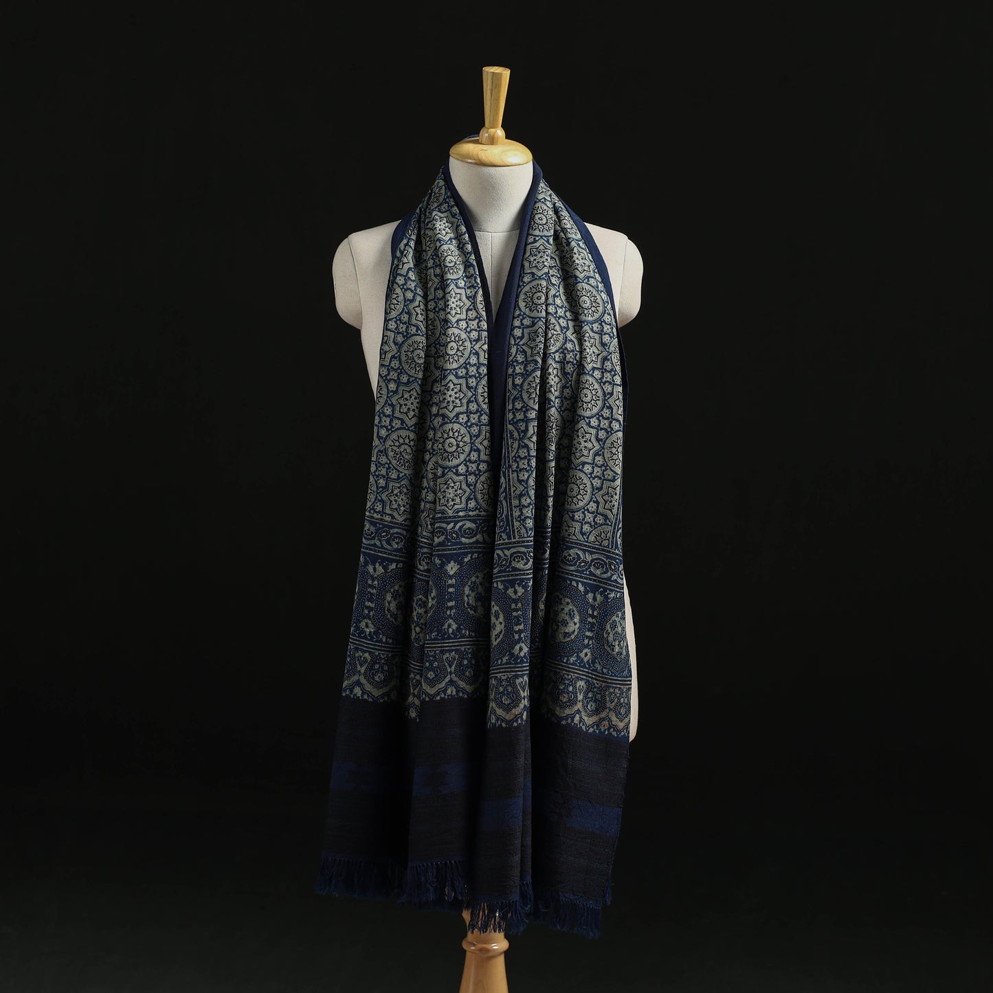 Kutch Handwoven Ajrakh Hand Block Print Merino Wool Shawl 55