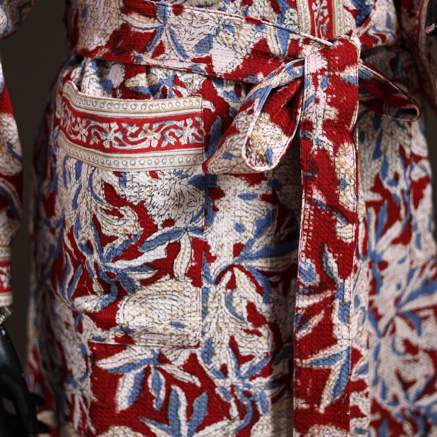 Sanganeri Hand Block Print Waffle Weave Cotton Bath Robe 09