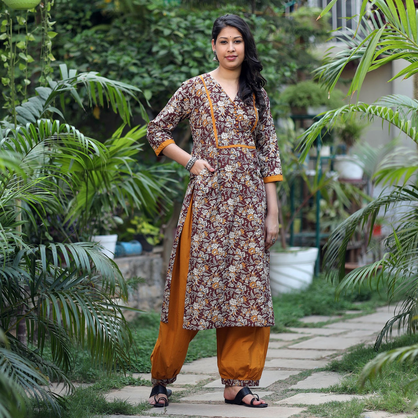Kalamkari Kurta with Palazzo & Dupatta Set
