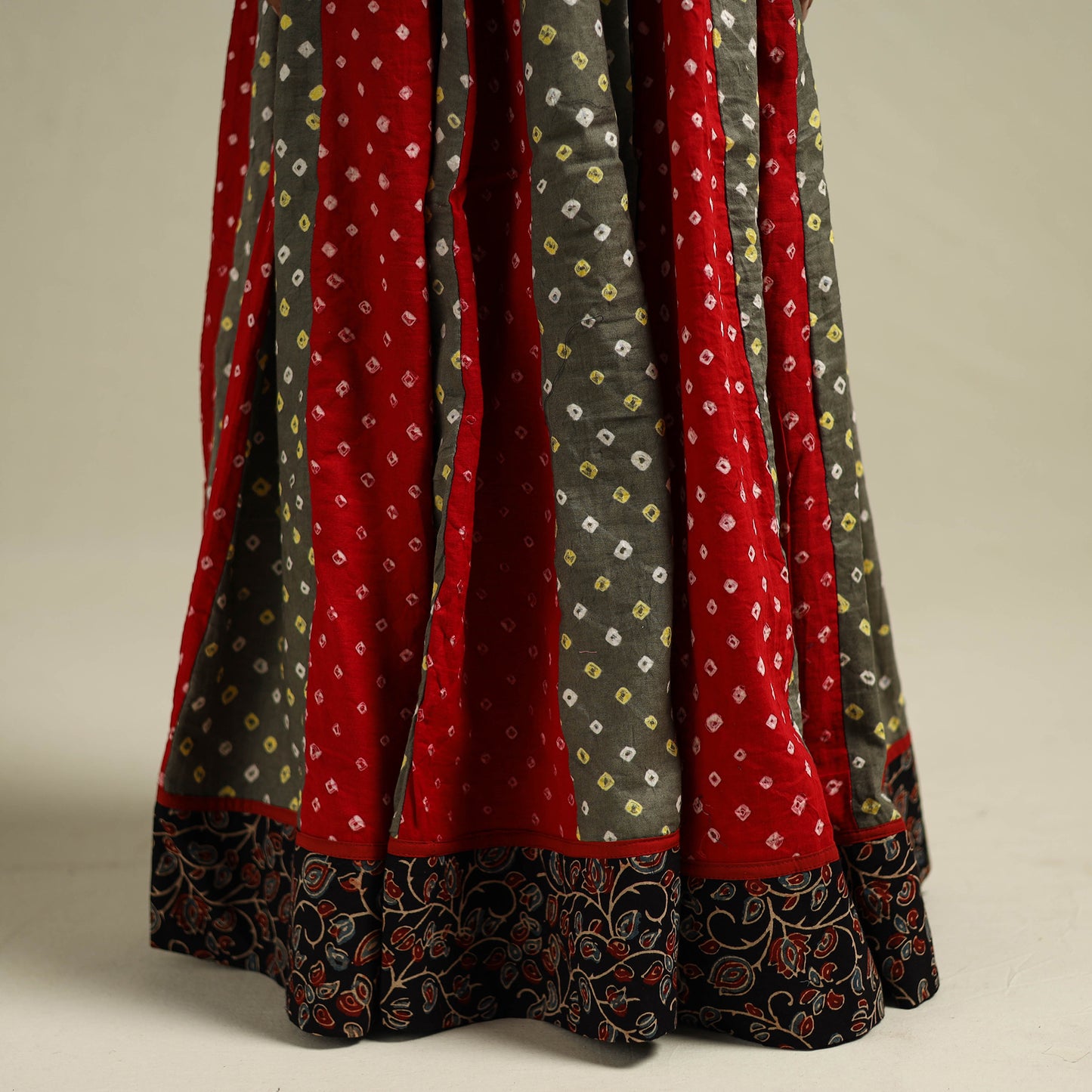 Multicolor - Bandhani Tie-Dye 24 Kali Patchwork Cotton Long Skirt 01