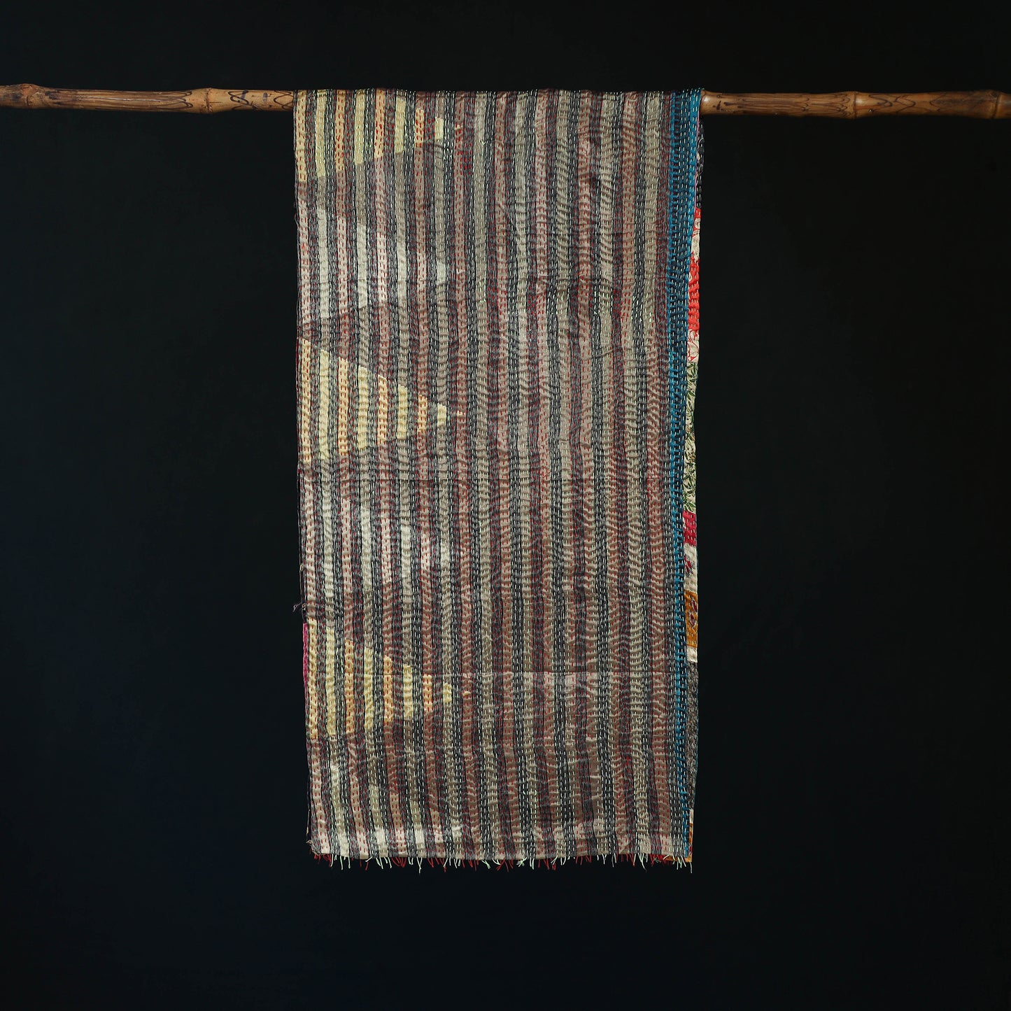 Bengal Kantha Handwork Patchwork Reversible Silk Stole 372