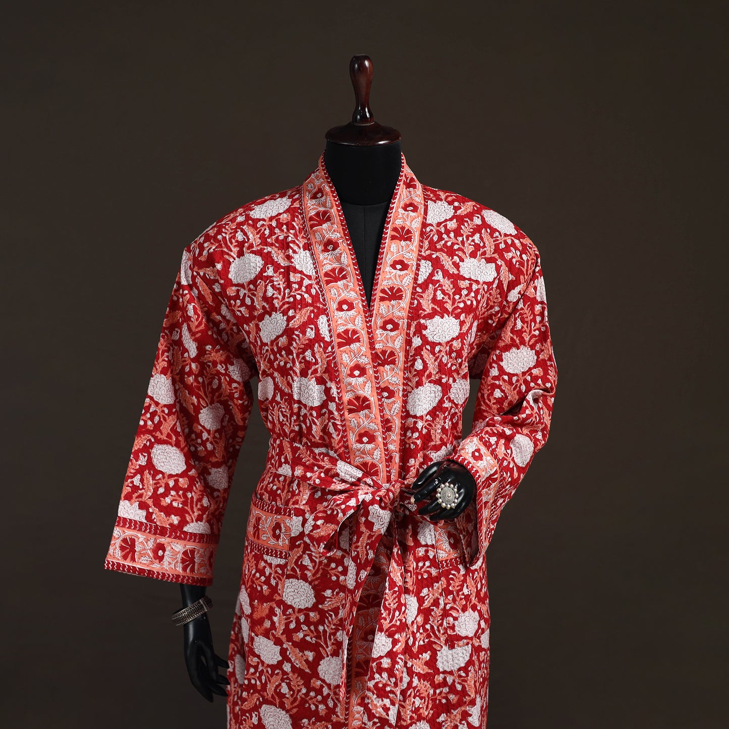 Sanganeri Hand Block Print Waffle Weave Cotton Bath Robe 10