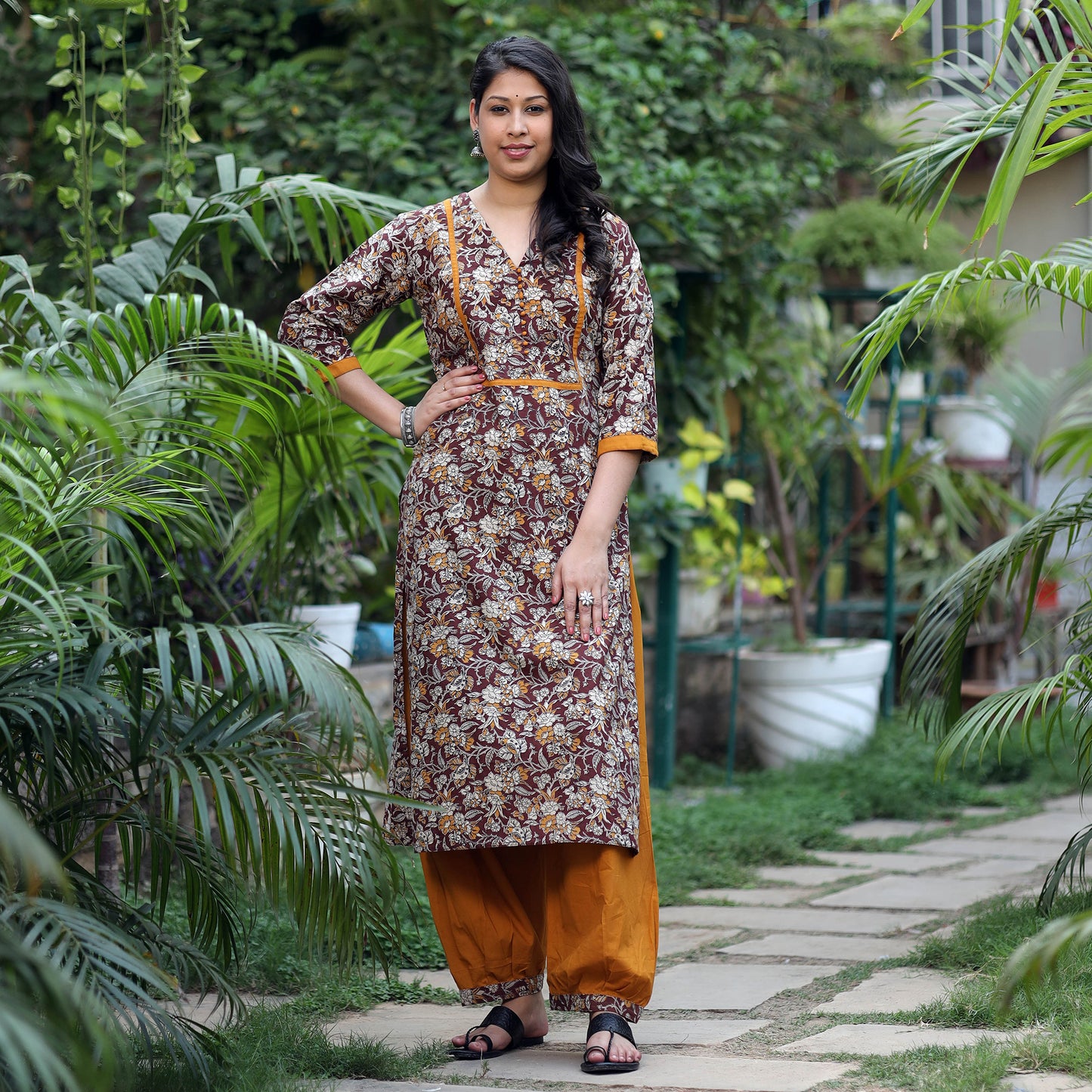 Kalamkari Kurta with Palazzo & Dupatta Set