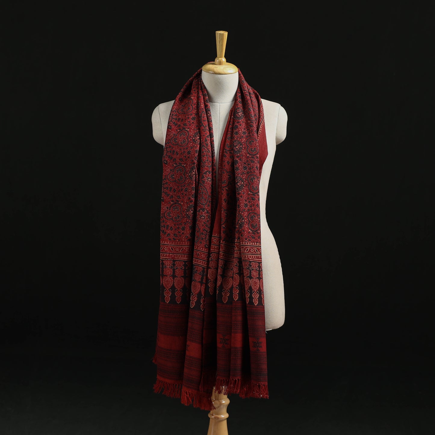 Kutch Handwoven Ajrakh Hand Block Print Merino Wool Shawl 56