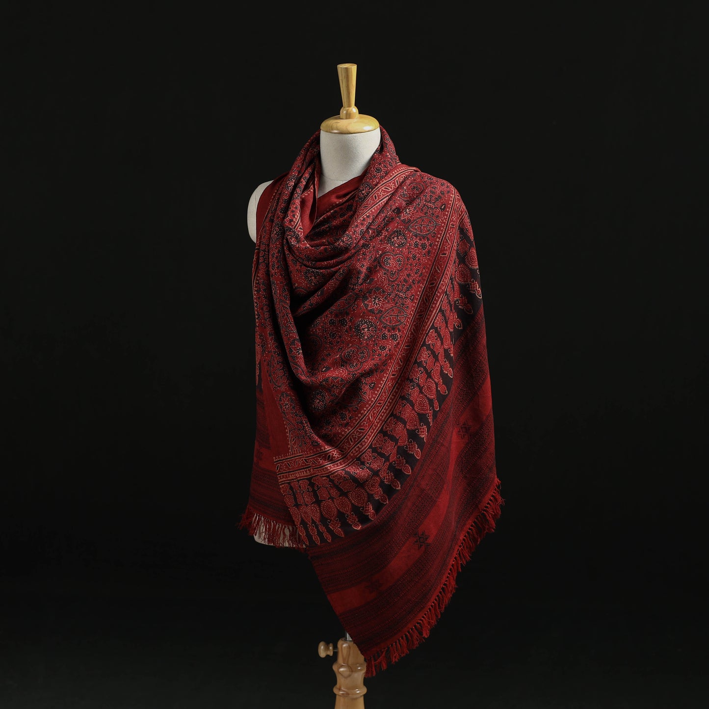 Kutch Handwoven Ajrakh Hand Block Print Merino Wool Shawl 56