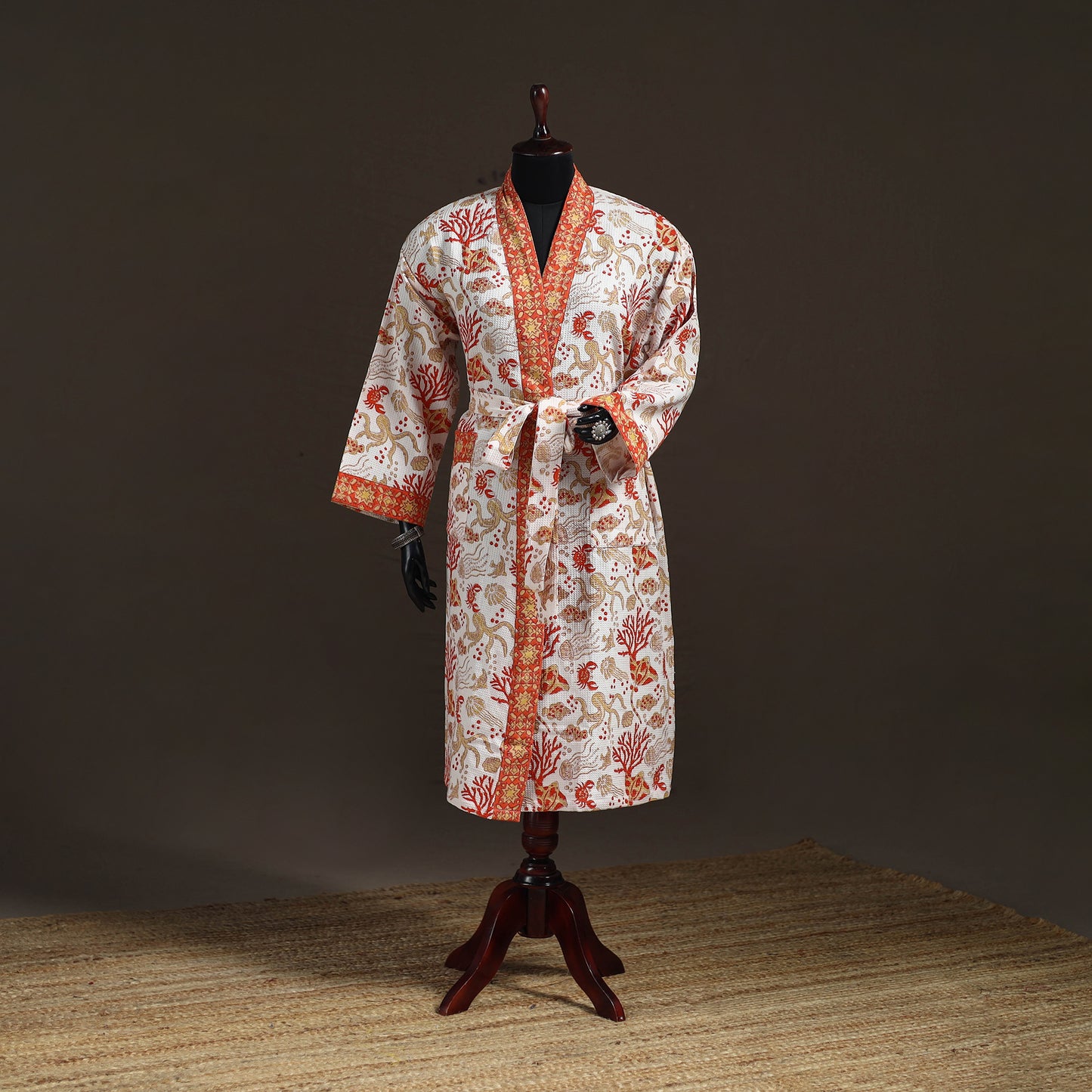 Sanganeri Hand Block Print Waffle Weave Cotton Bath Robe 11