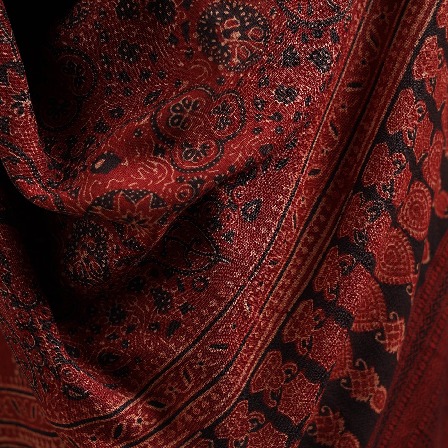Kutch Handwoven Ajrakh Hand Block Print Merino Wool Shawl 56