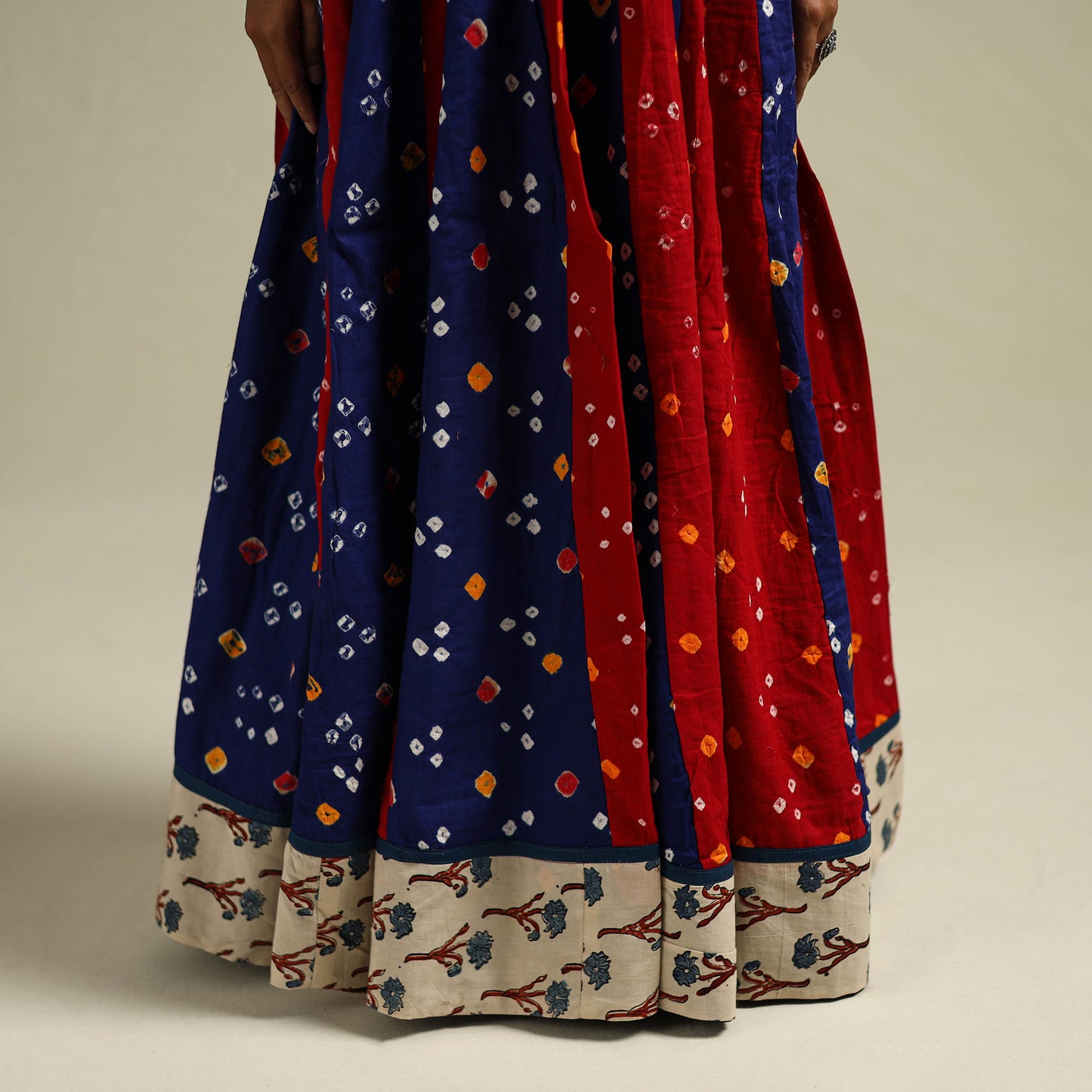 Multicolor - Bandhani Tie-Dye 24 Kali Patchwork Cotton Long Skirt 02