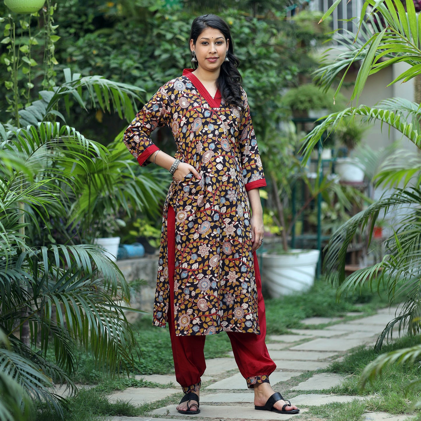 Kalamkari Kurta with Palazzo & Dupatta Set