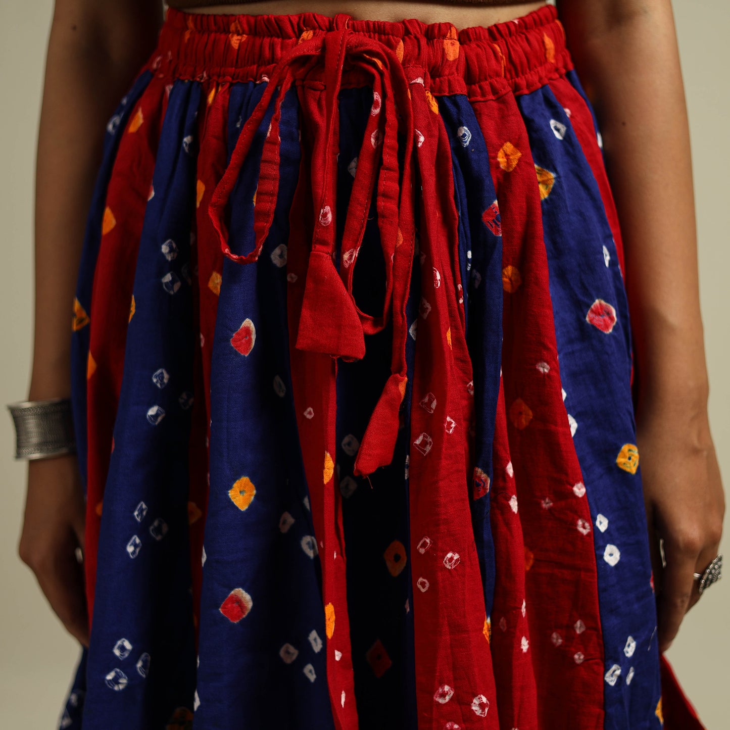 Multicolor - Bandhani Tie-Dye 24 Kali Patchwork Cotton Long Skirt 02