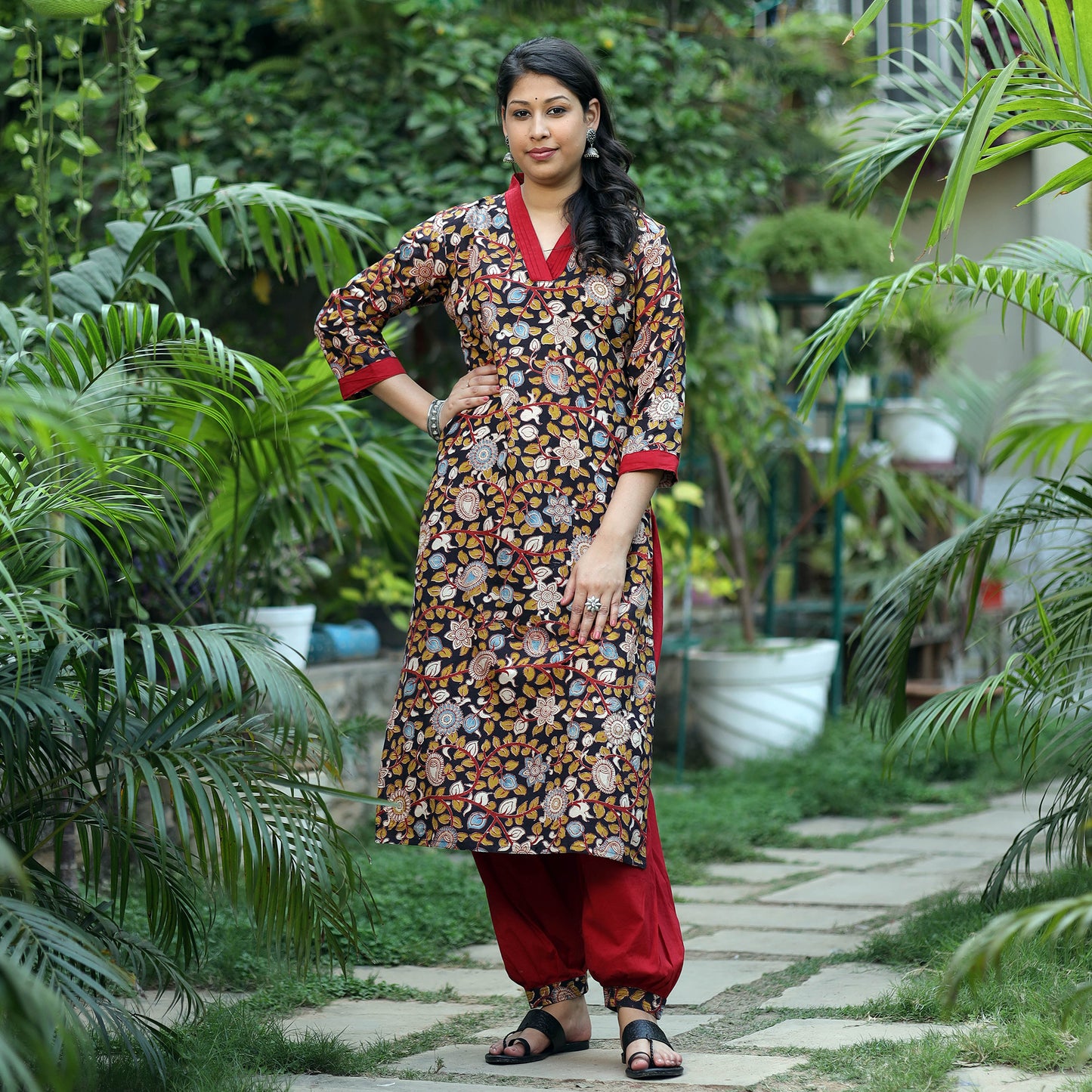 Kalamkari Kurta with Palazzo & Dupatta Set