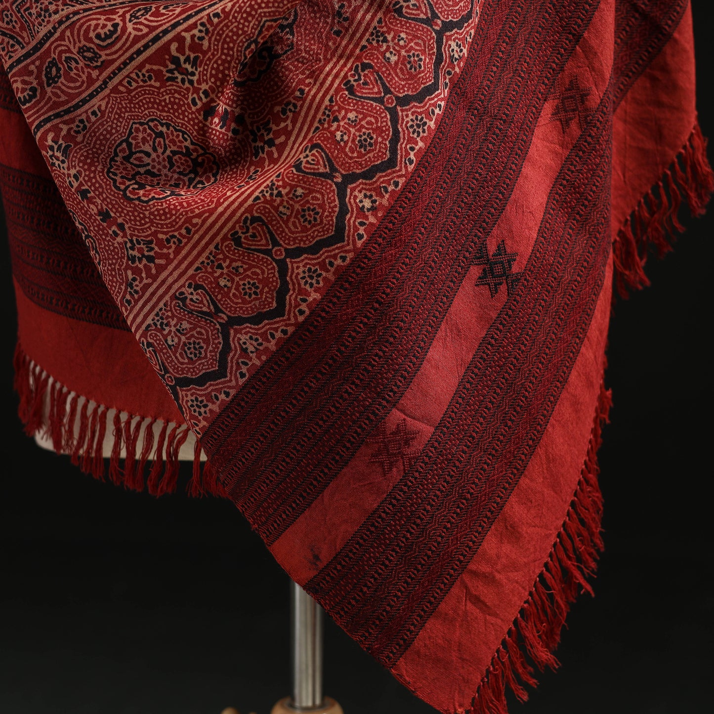 Kutch Handwoven Ajrakh Hand Block Print Merino Wool Shawl 57