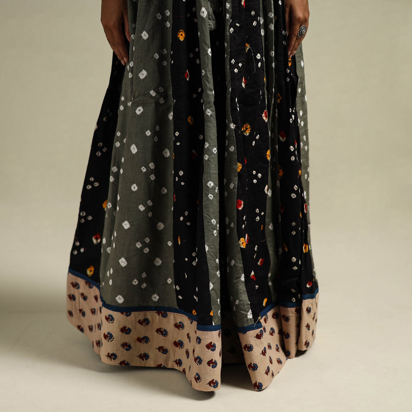 Multicolor - Bandhani Tie-Dye 24 Kali Patchwork Cotton Long Skirt 03