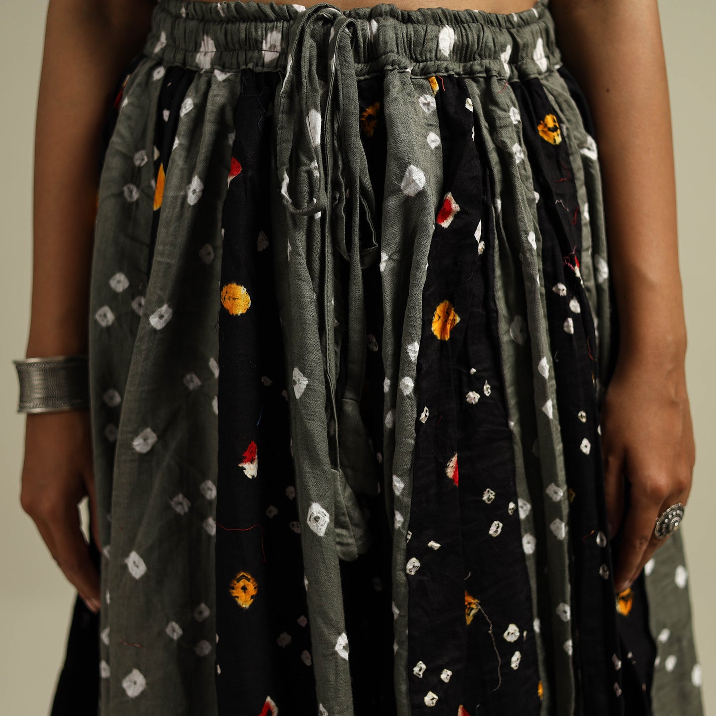 Multicolor - Bandhani Tie-Dye 24 Kali Patchwork Cotton Long Skirt 03