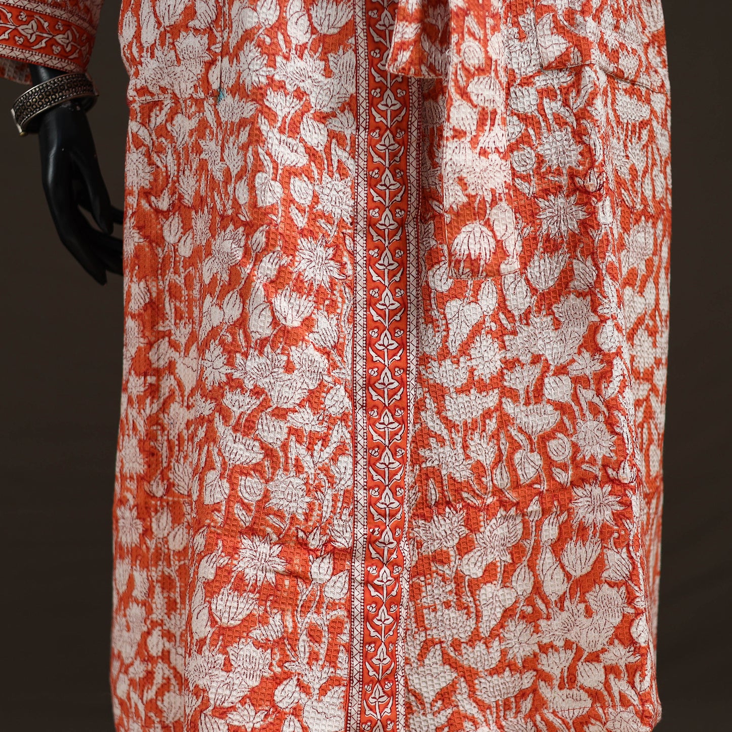 Sanganeri Hand Block Print Waffle Weave Cotton Bath Robe 13