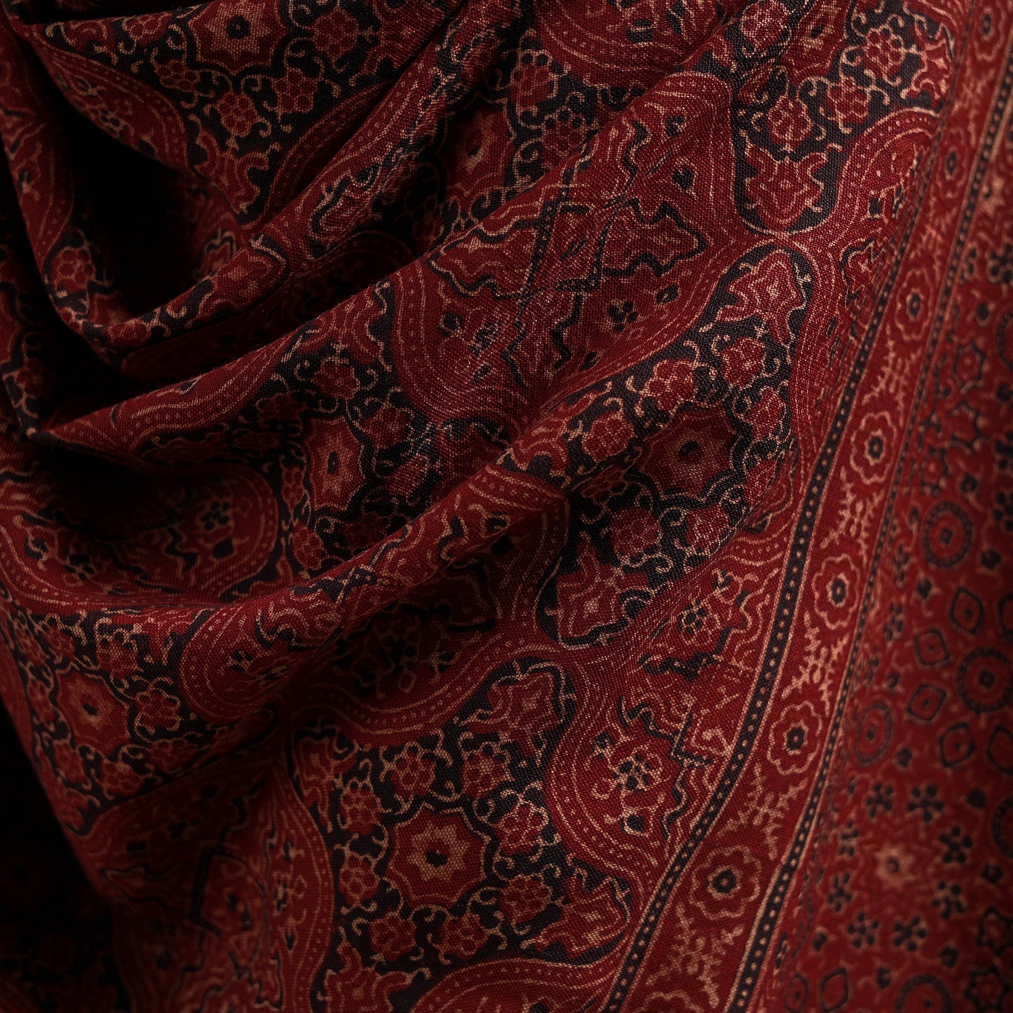 Kutch Handwoven Ajrakh Hand Block Print Merino Wool Shawl 58