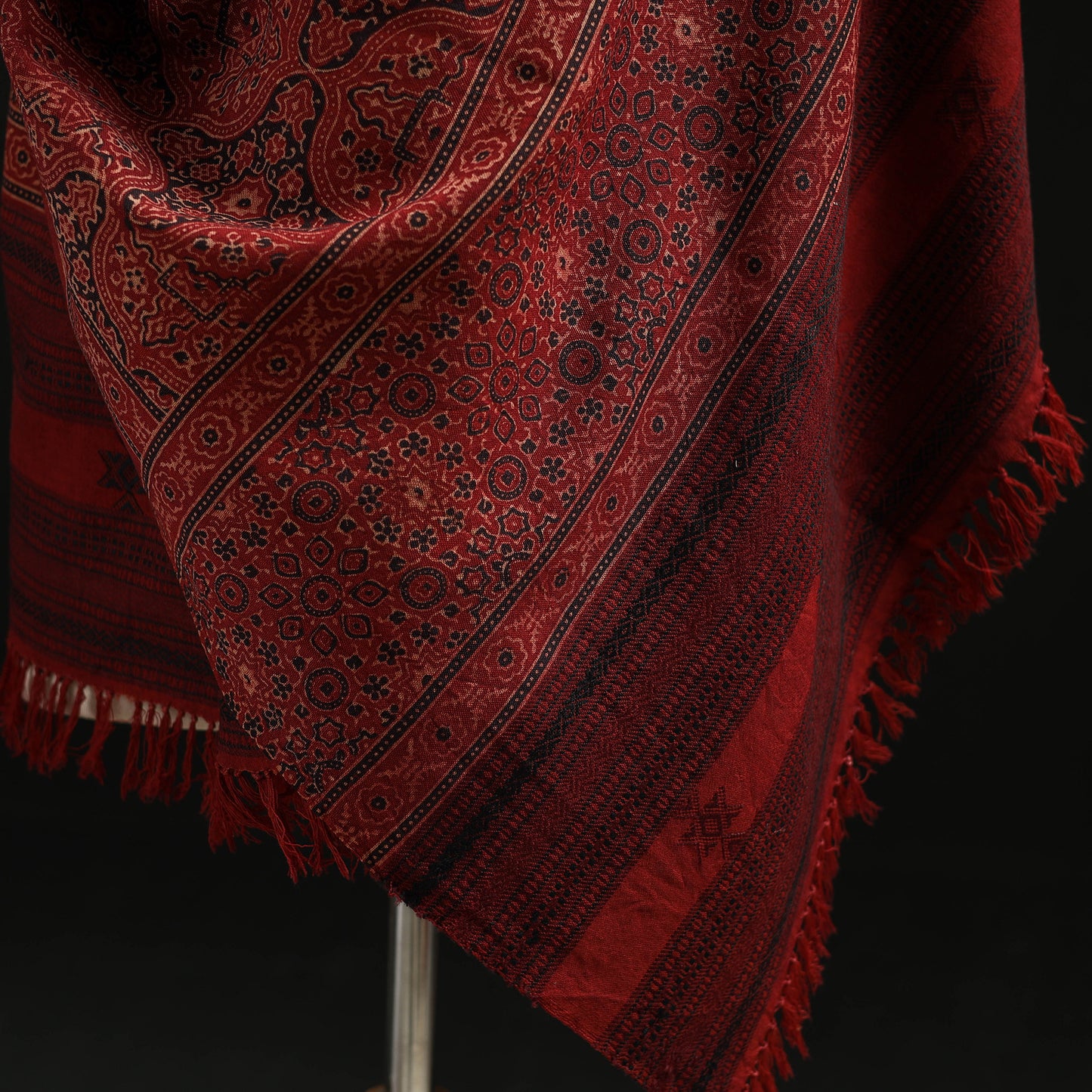 Kutch Handwoven Ajrakh Hand Block Print Merino Wool Shawl 58