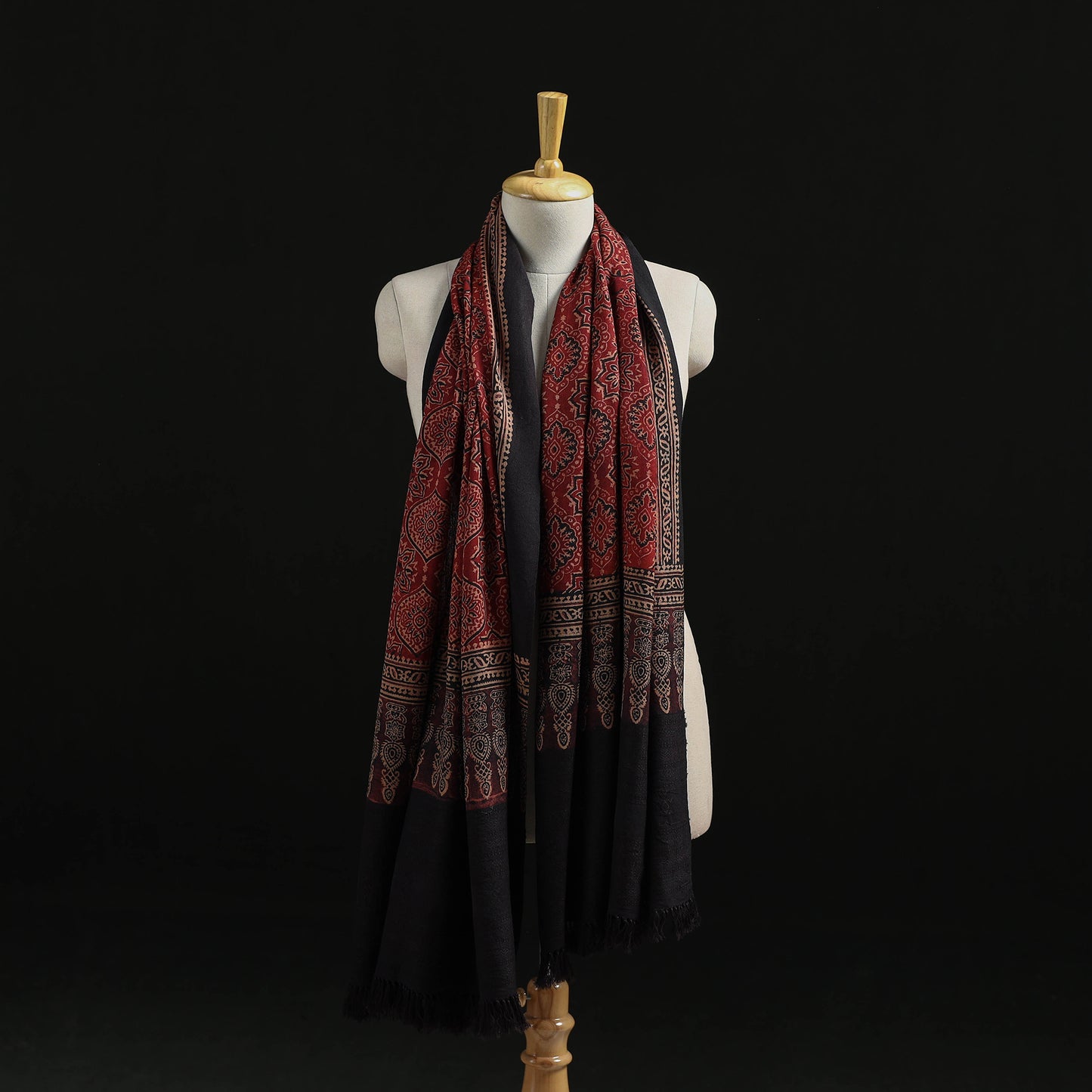 Kutch Handwoven Ajrakh Hand Block Print Merino Wool Shawl 59