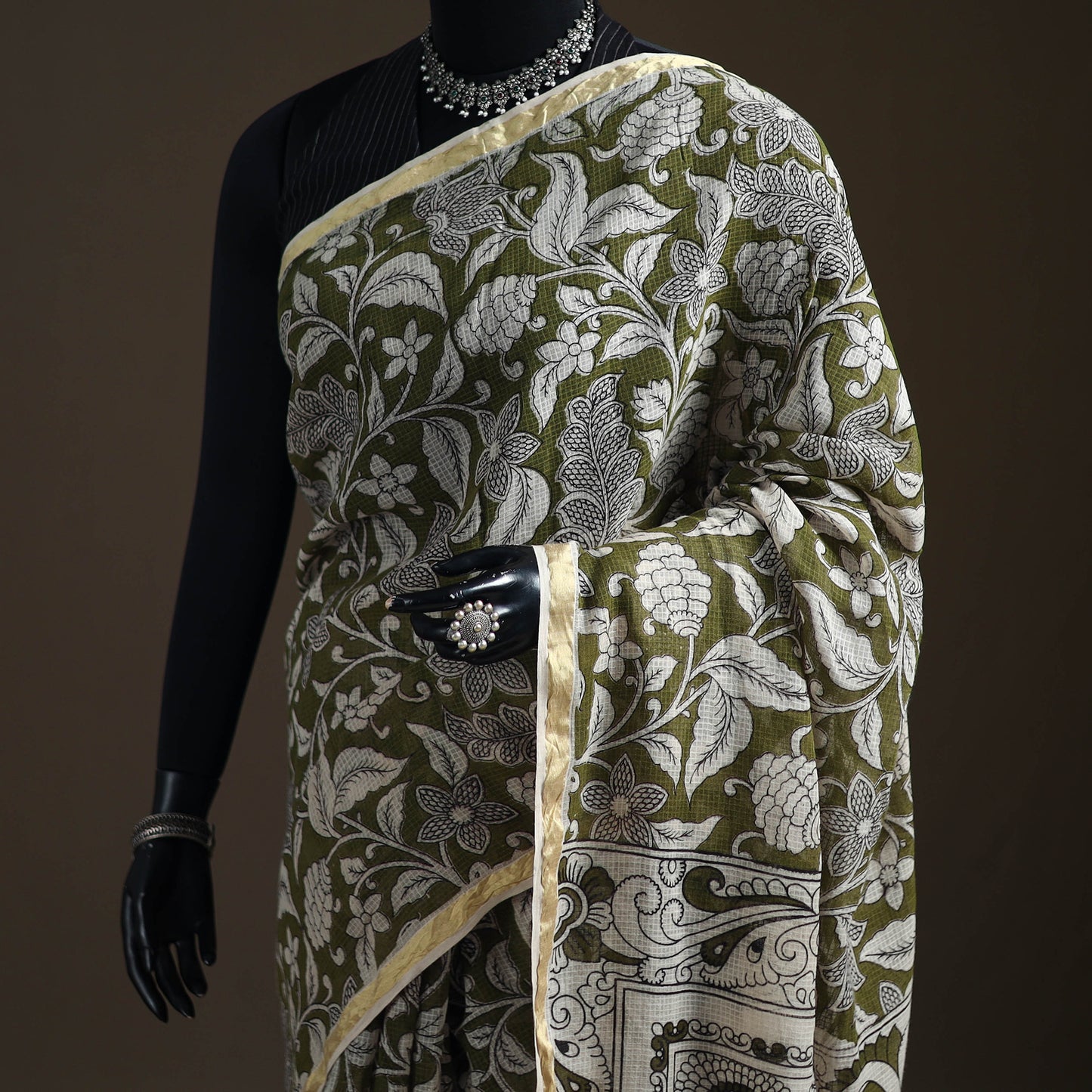 Kalamkari Printed Kota Doria Cotton Saree 45