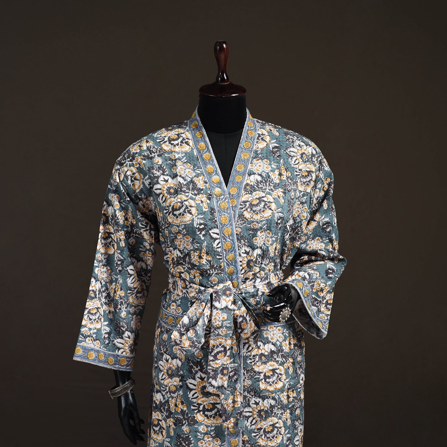 Sanganeri Hand Block Print Waffle Weave Cotton Bath Robe 14