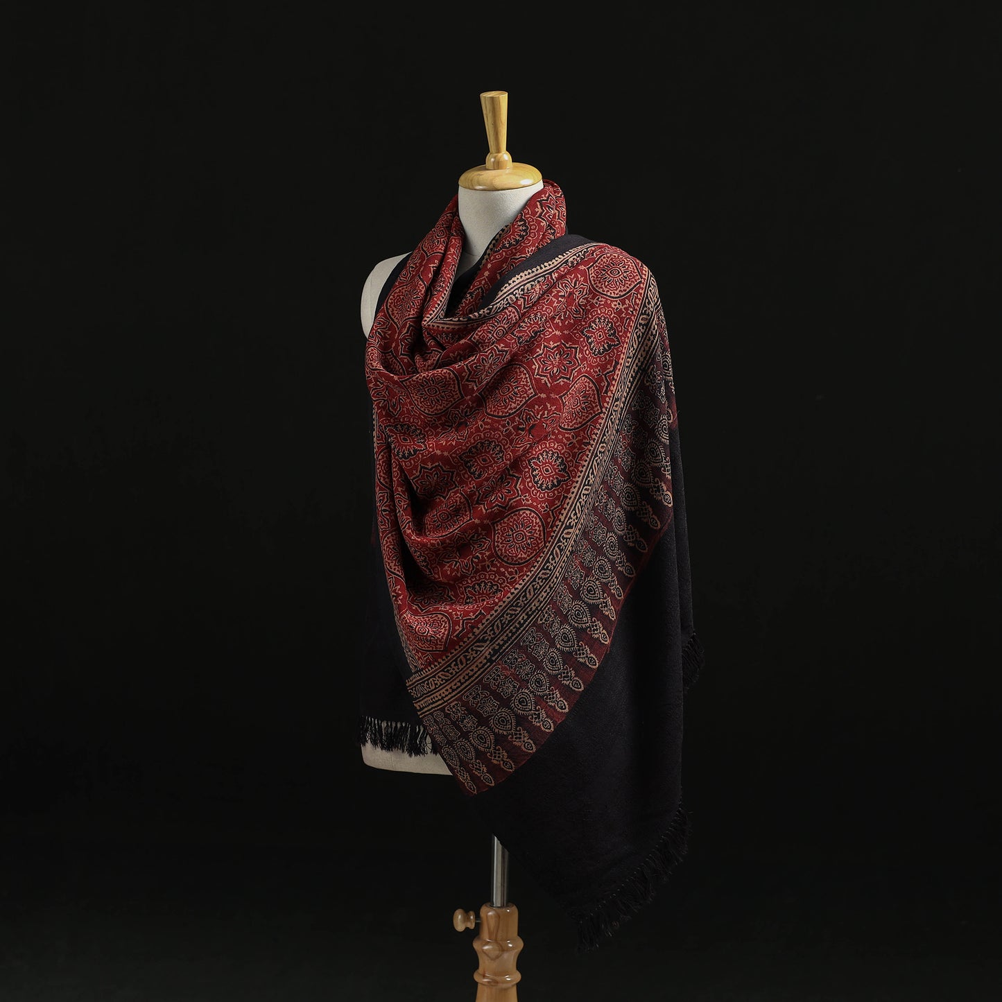 Kutch Handwoven Ajrakh Hand Block Print Merino Wool Shawl 59