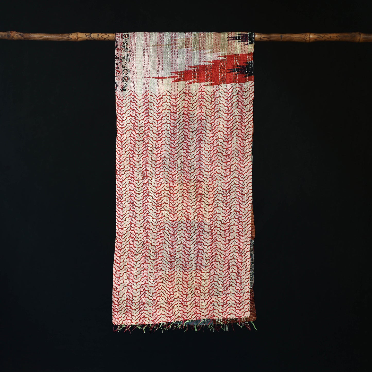 Bengal Kantha Handwork Patchwork Reversible Silk Stole 355