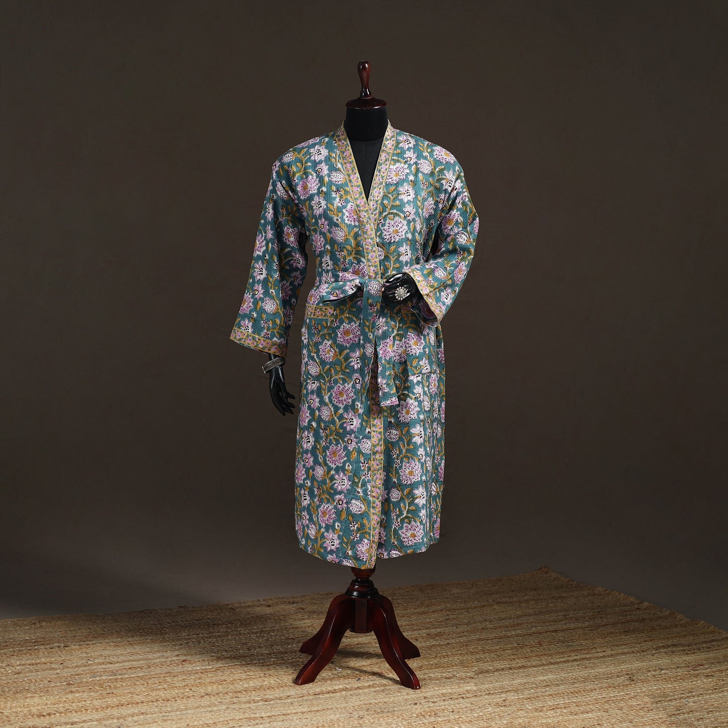 Sanganeri Hand Block Print Waffle Weave Cotton Bath Robe 15